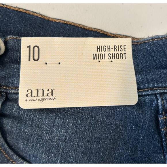 a.n.a Denim Raw Hem High Rise Midi Short Size 10 Cotton 5 Pocket Blue NWT - Picture 3 of 4